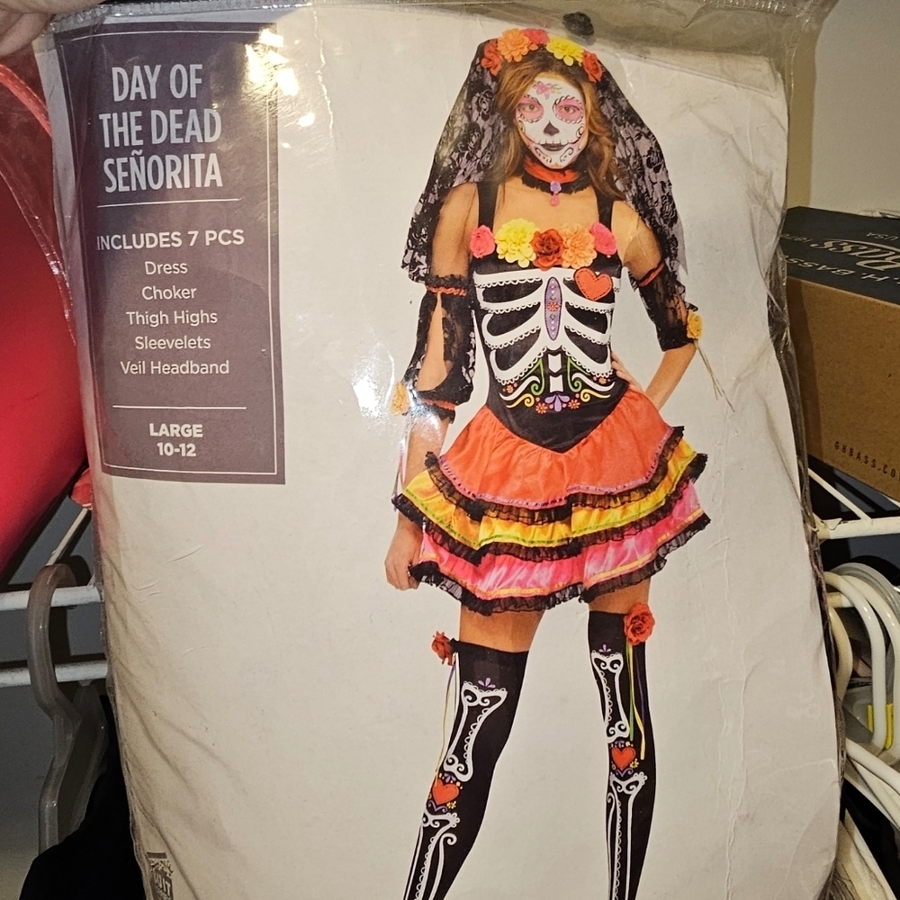 Day of the Dead Señorita Kids Costume - Orange and Black